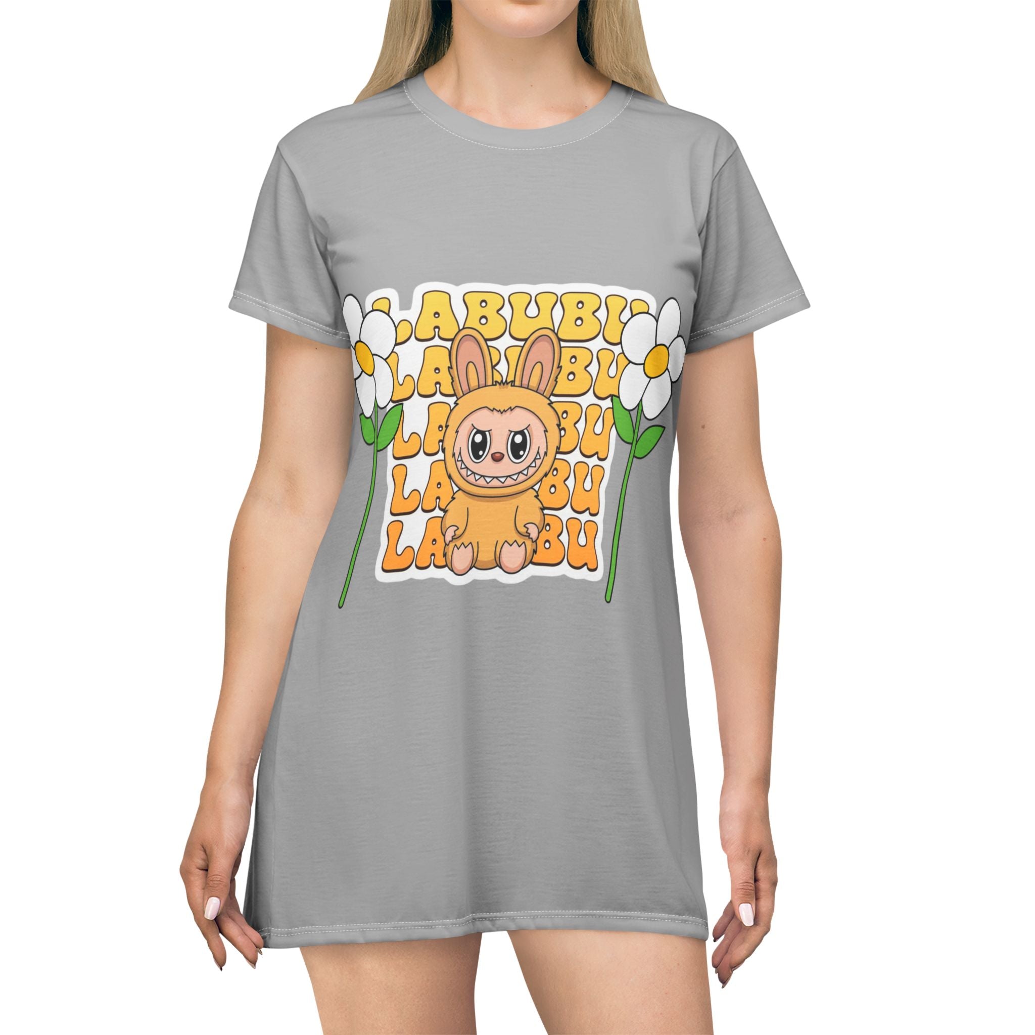 Cute Bunny Floral T-Shirt Dress | Comfy Casual Wear for Spring | Perfect for Easter, Birthdays, Everyday Fun, Gift Idea