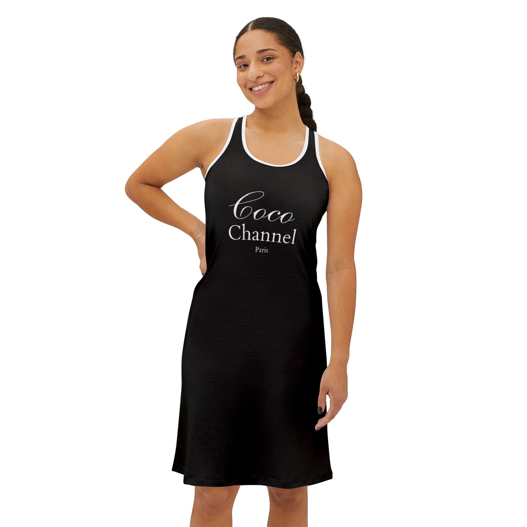 Coco Channel Women's Racerback Dress, Casual Summer Dress, Fashionable Lounge Wear, Beach Cover-Up, Perfect for Day Trips