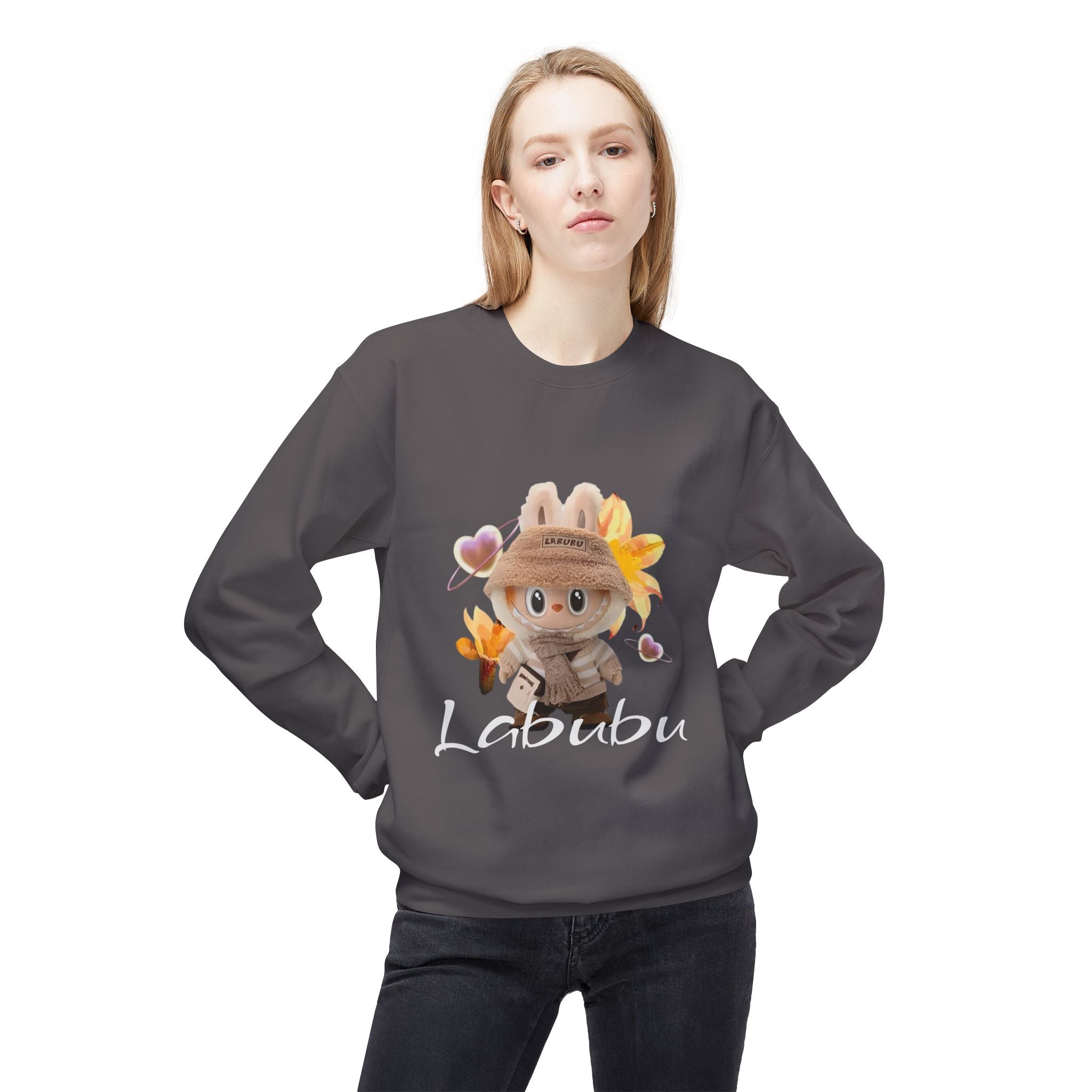 Cute Character Fleece Crewneck Sweatshirt, Spring Sweatshirt, Cute Animal Apparel, Bunny Gift, Cozy Unisex Sweatshirt
