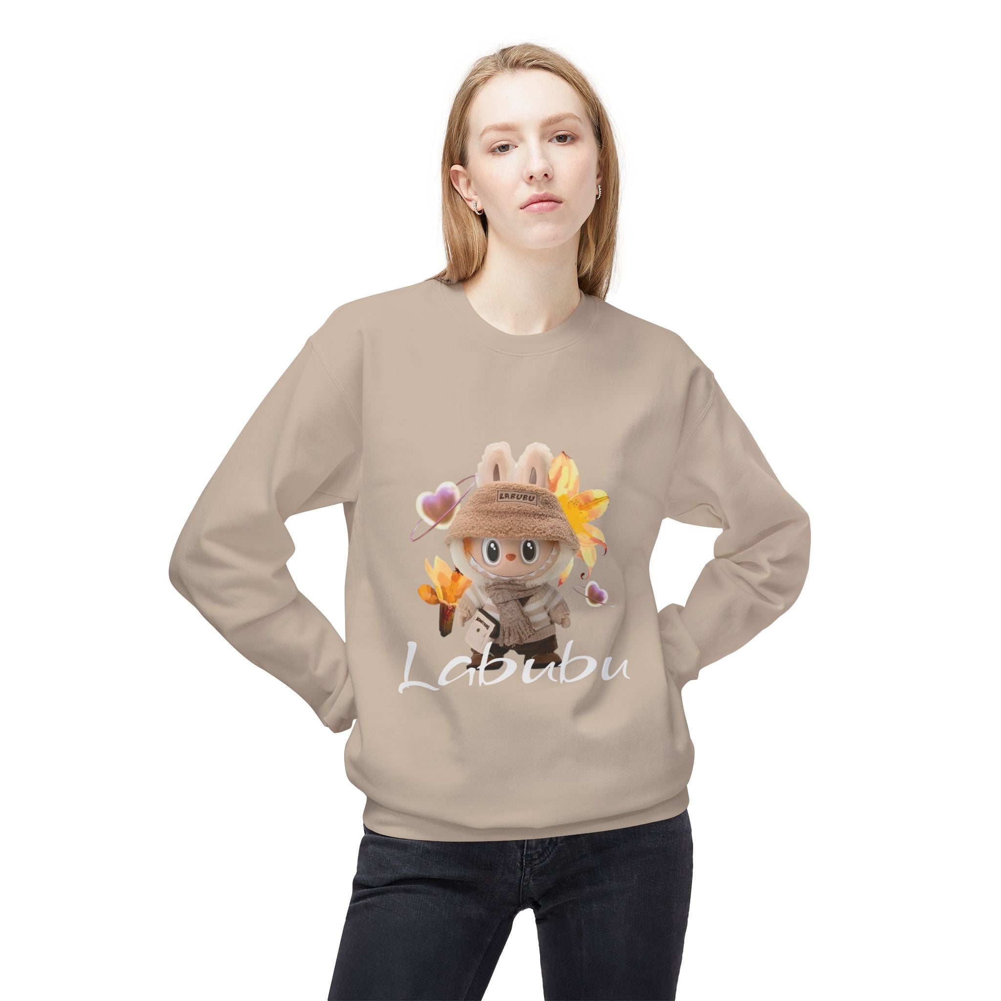 Cute Character Fleece Crewneck Sweatshirt, Spring Sweatshirt, Cute Animal Apparel, Bunny Gift, Cozy Unisex Sweatshirt