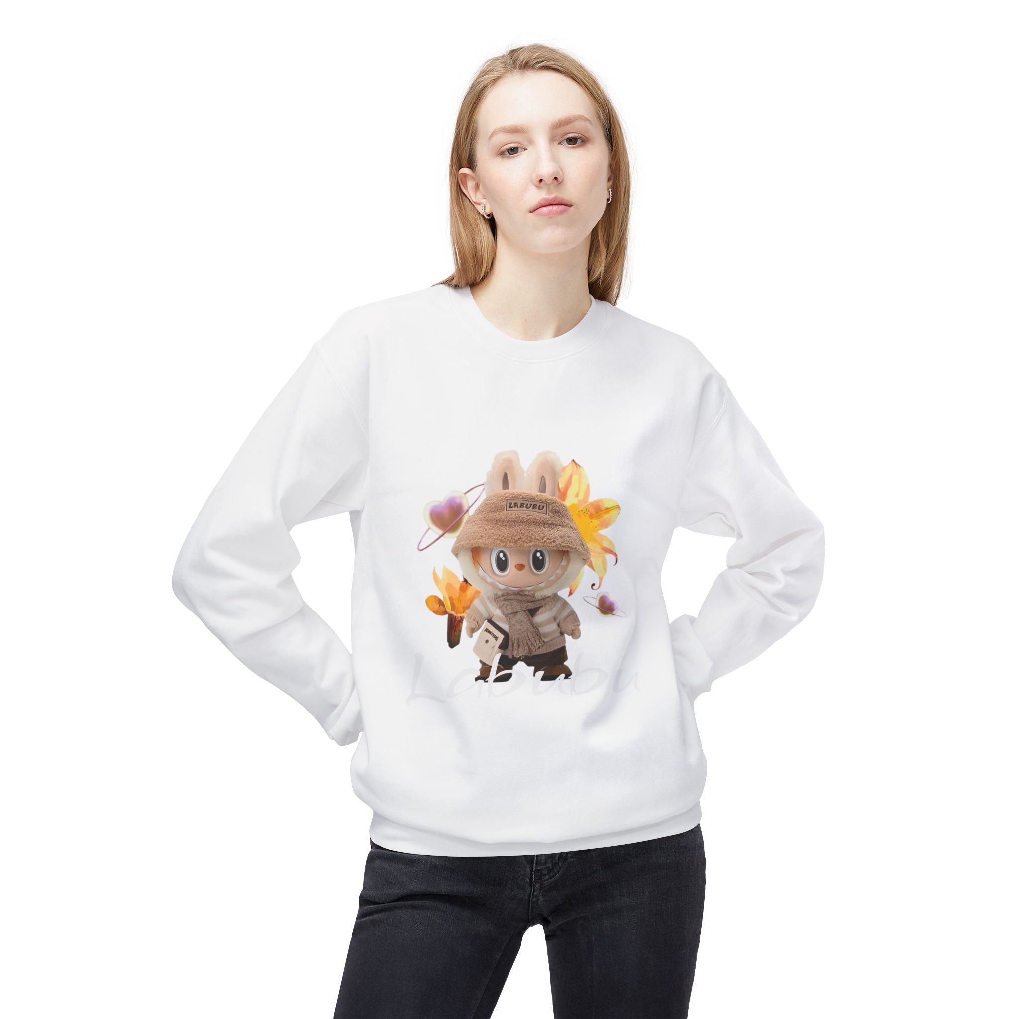 Cute Character Fleece Crewneck Sweatshirt, Spring Sweatshirt, Cute Animal Apparel, Bunny Gift, Cozy Unisex Sweatshirt