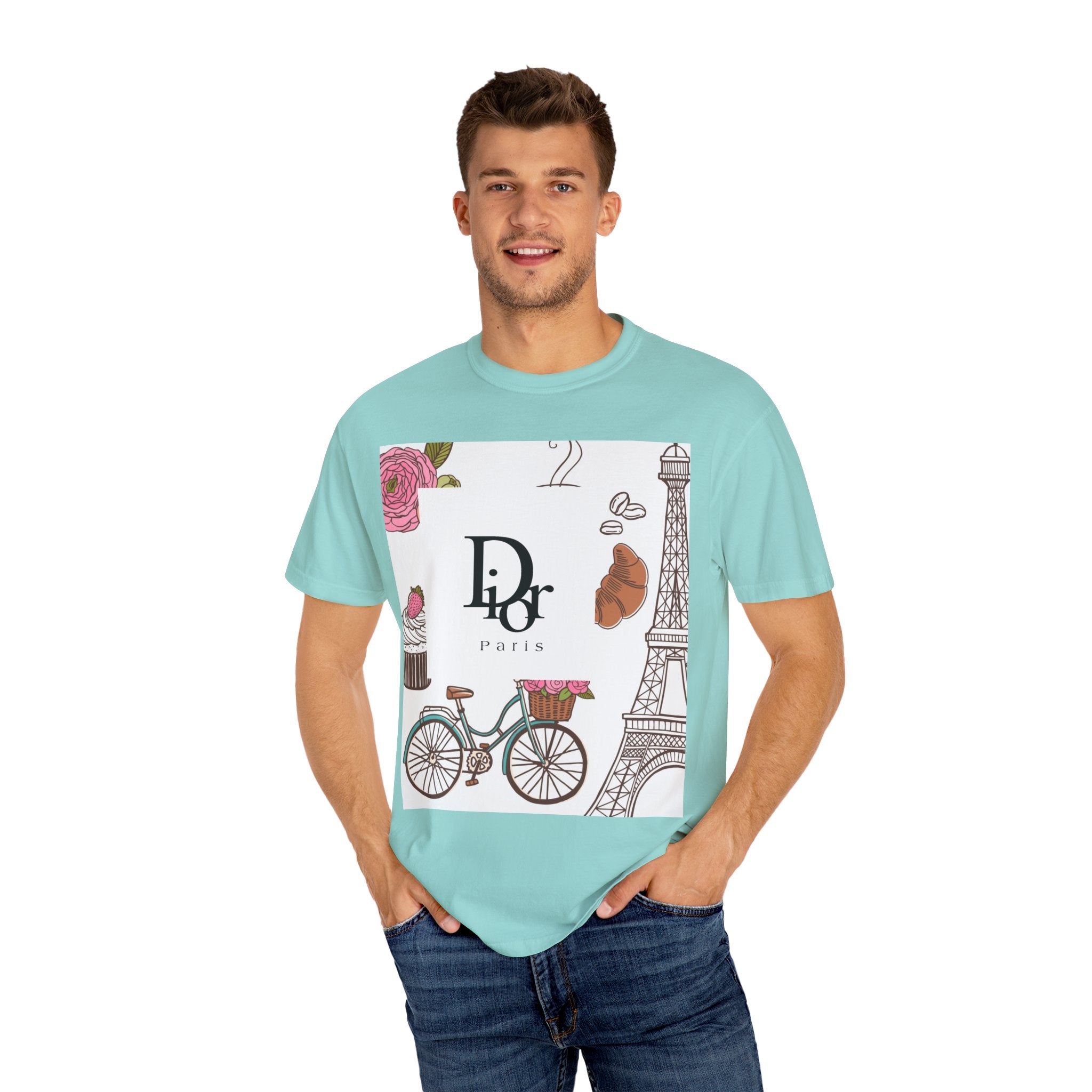 Parisian Chic Garment-Dyed T-Shirt with Bicycle and Eiffel Tower Design, Unisex Tee for Travel Lovers, Perfect Gift for Birthdays, [...]